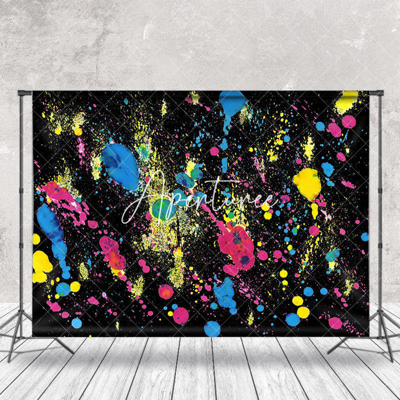 Aperturee - Colorful Splash Paint Black Graffiti Wall Backdrop