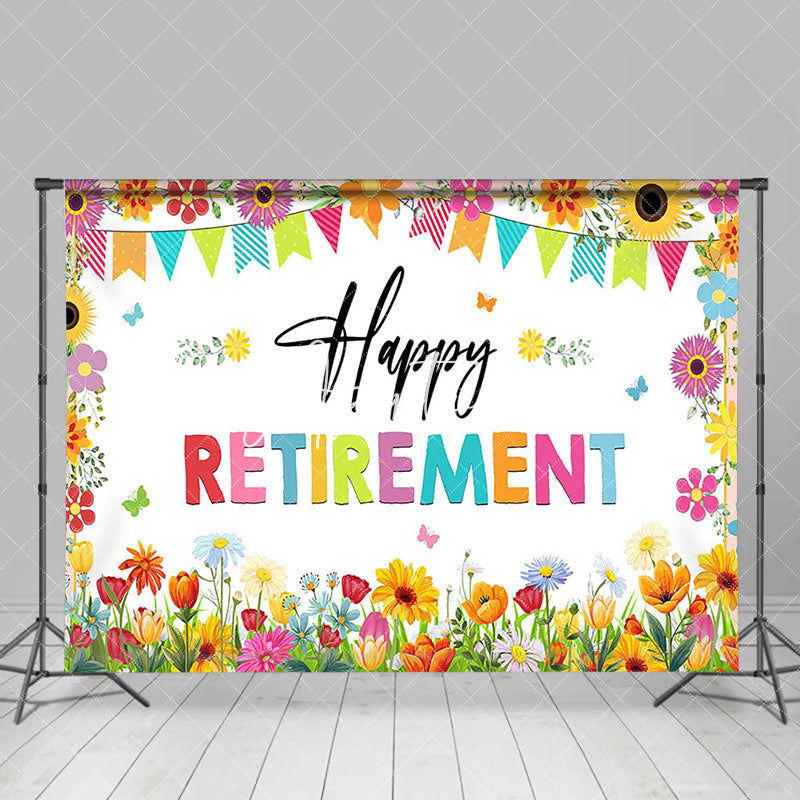 Aperturee - Colorful Spring Flowers Happy Retirement Backdrop