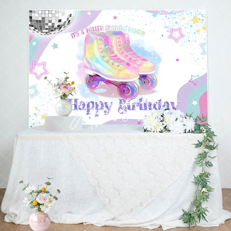 Aperturee - Colorful Star Roller Skating Birthday Party Backdrop