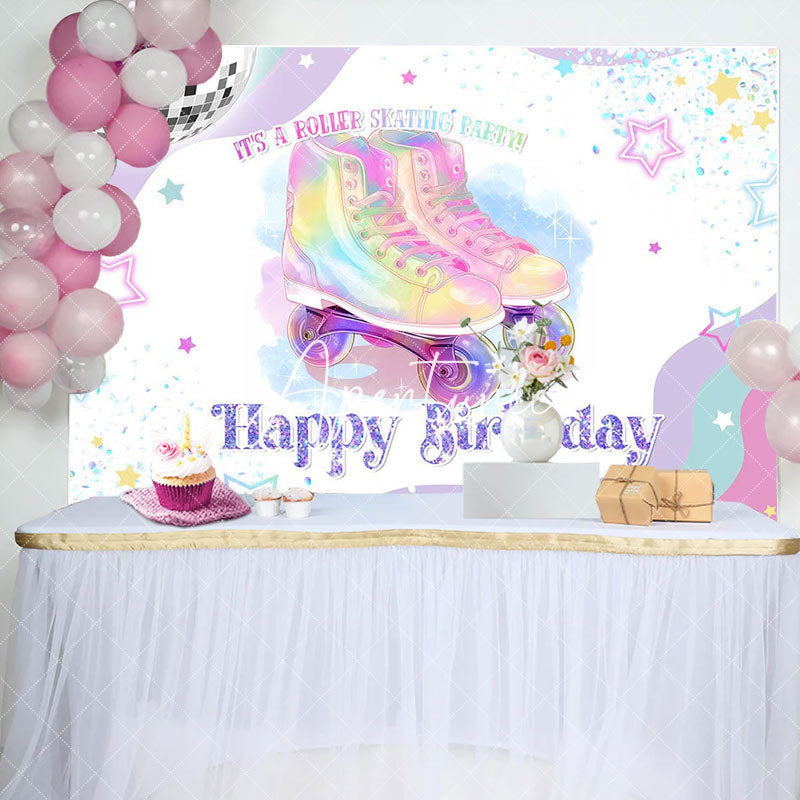 Aperturee - Colorful Star Roller Skating Birthday Party Backdrop