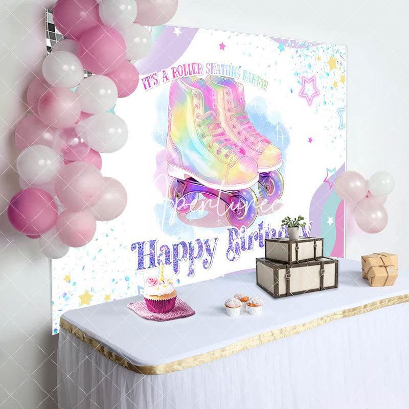 Aperturee - Colorful Star Roller Skating Birthday Party Backdrop