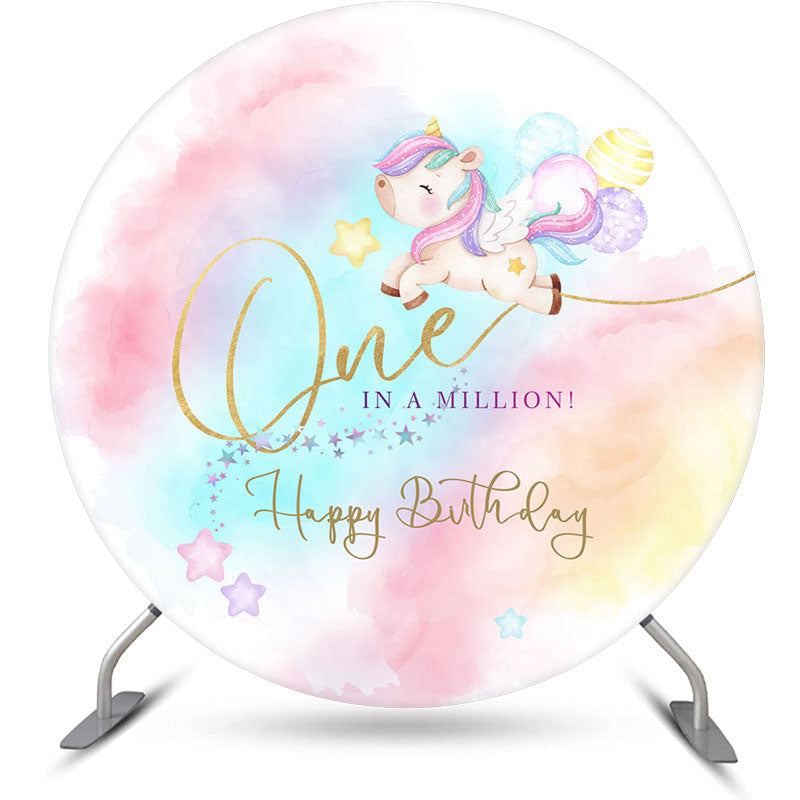 Aperturee - Colorful Stars Unicorn Round 1st Birthday Backdrop