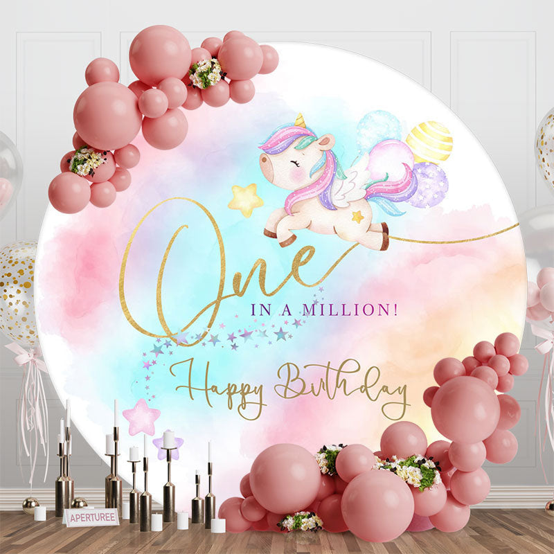 Aperturee - Colorful Stars Unicorn Round 1st Birthday Backdrop