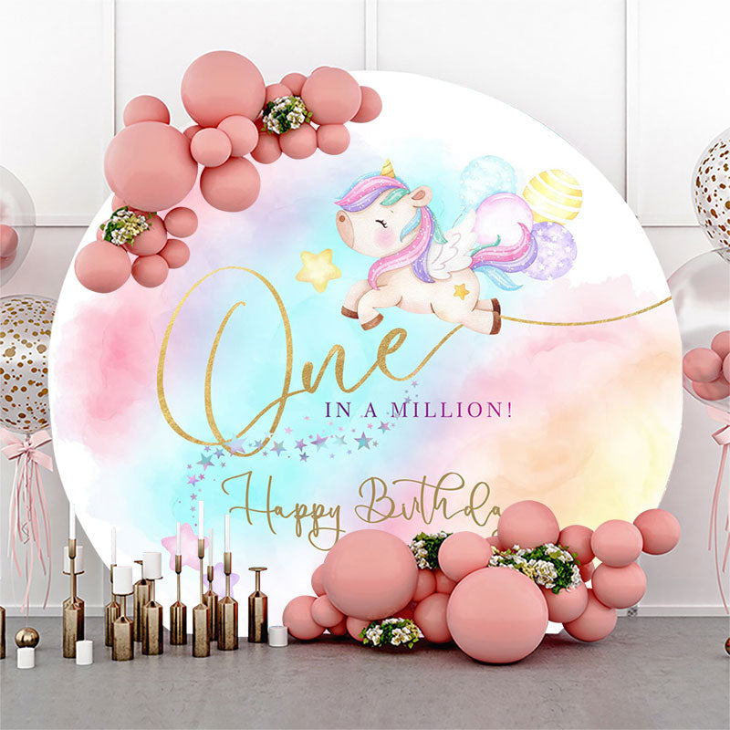 Aperturee - Colorful Stars Unicorn Round 1st Birthday Backdrop