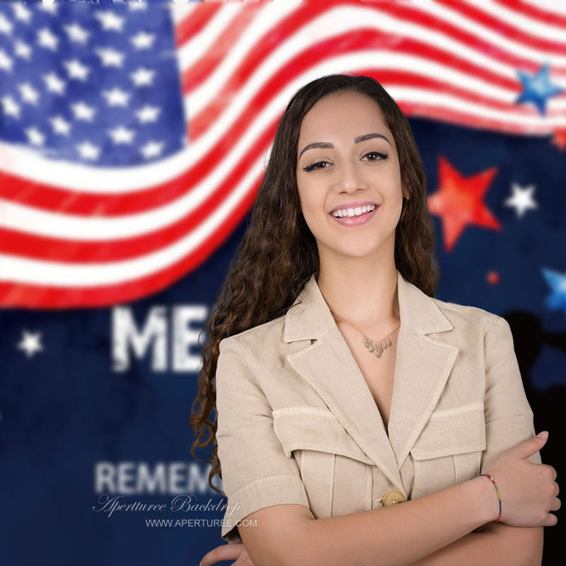 Aperturee - Colorful Stars USA Flag Memoridal Day Backdrop For Photo