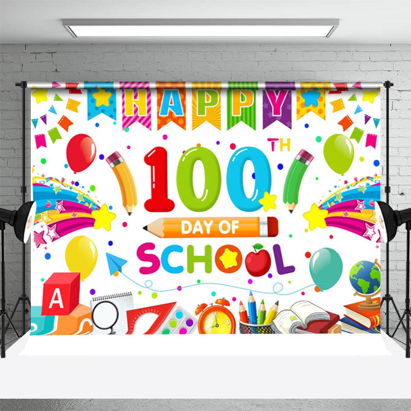 Aperturee - Colorful Stationery 100th Day Of School Backdrop