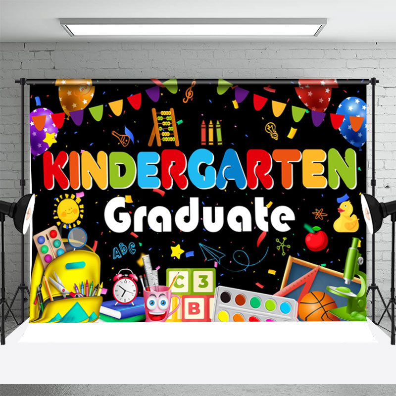 Aperturee - Colorful Stationery Black Kindergarden Grad Backdrop