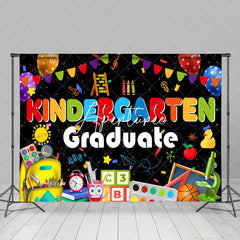 Aperturee - Colorful Stationery Black Kindergarden Grad Backdrop