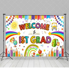 Aperturee - Colorful Stationery Welcome To 1st Grad Backdrop