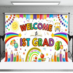 Aperturee - Colorful Stationery Welcome To 1st Grad Backdrop