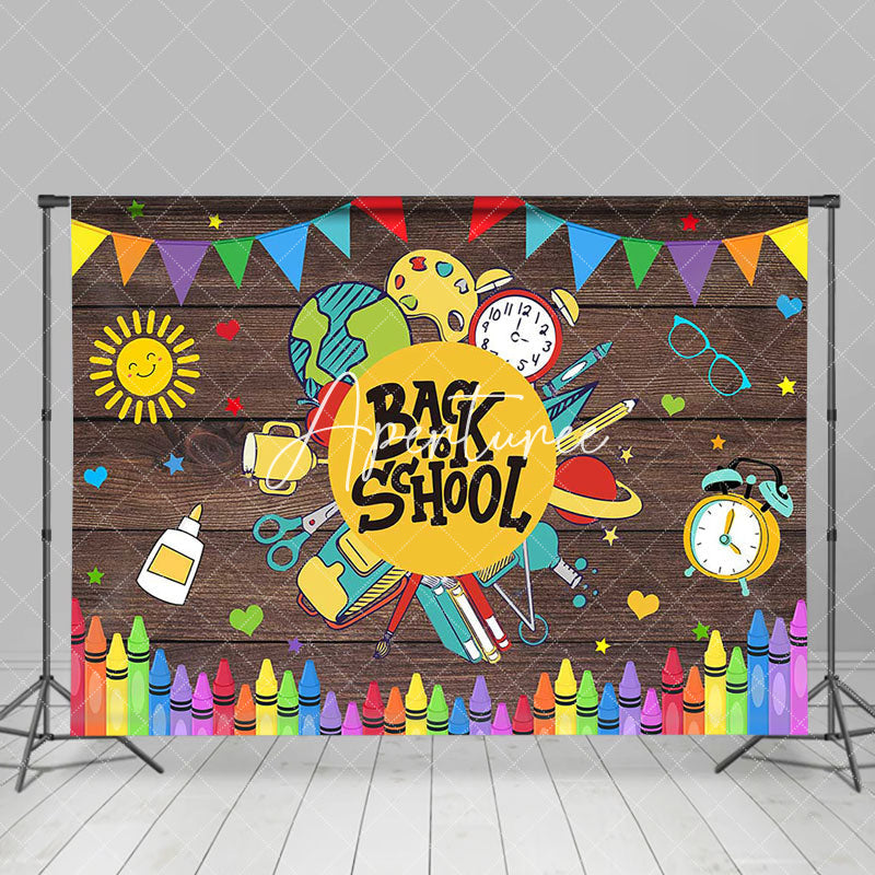 Aperturee - Colorful Stationery Wooden Back To School Backdrop