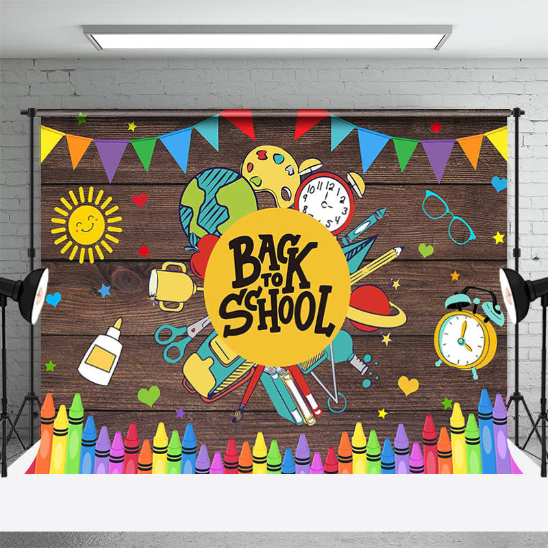 Aperturee - Colorful Stationery Wooden Back To School Backdrop