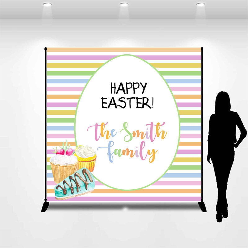 Aperturee - Colorful Stripes Dessert Custom Name Easter Backdrop