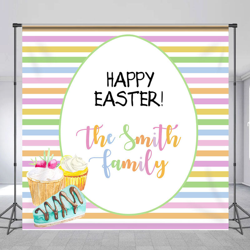 Aperturee - Colorful Stripes Dessert Custom Name Easter Backdrop