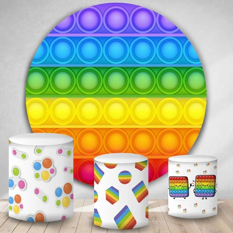 Aperturee Colorful Stripes Pop It Round Birthday Party Backdrop Kit