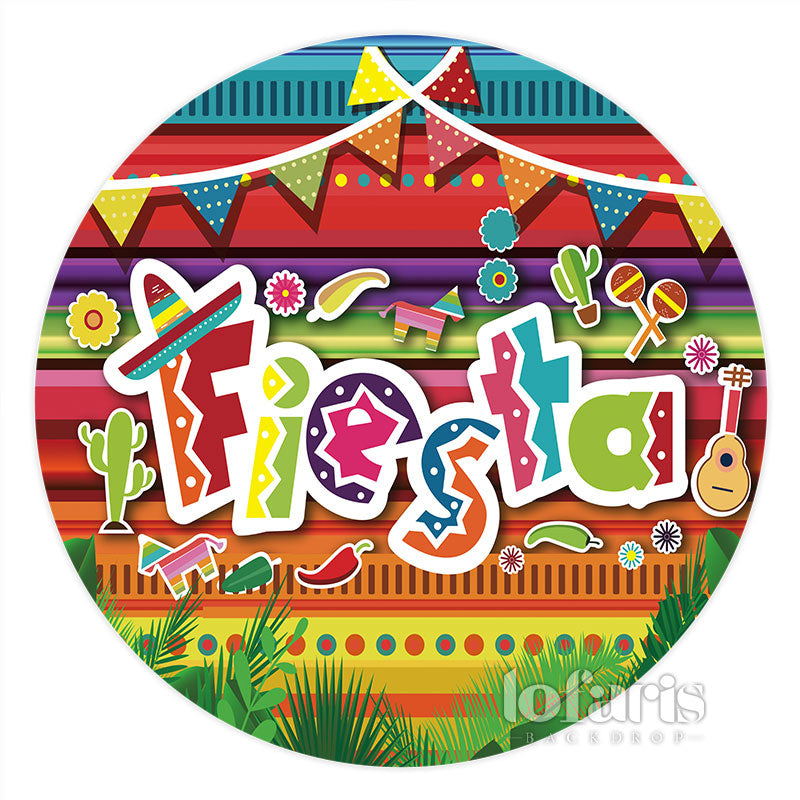 Aperturee Colorful Stripes Round Mexicana Fiesta Party Backdrop