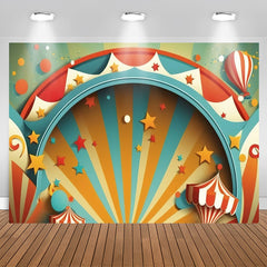 Aperturee - Colorful Stripes Star Circus Happy Birthday Backdrop