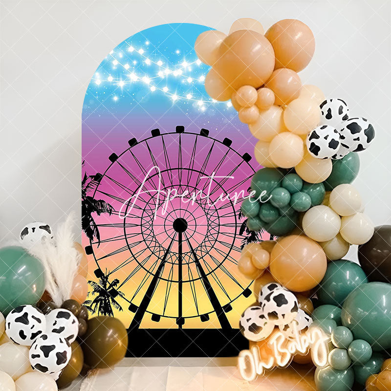 Aperturee - Colorful Sunset Ferris Wheel Birthday Arch Backdrop