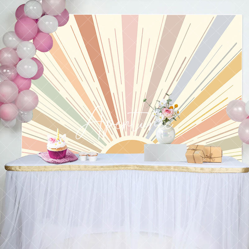 Aperturee - Colorful Sunshine Lines Boho Birthday Party Backdrop