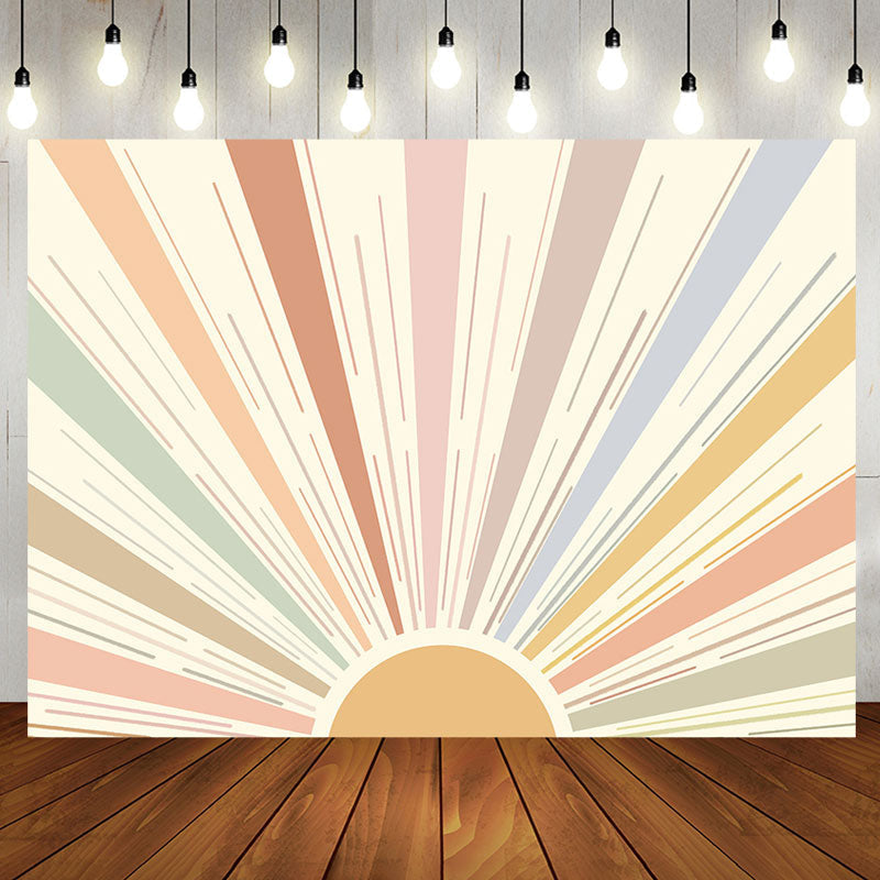 Aperturee - Colorful Sunshine Lines Boho Birthday Party Backdrop