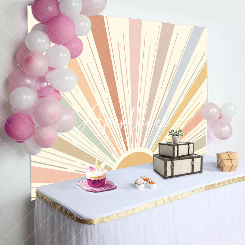 Aperturee - Colorful Sunshine Lines Boho Birthday Party Backdrop