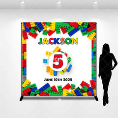 Aperturee - Colorful Toy Block Custom Name 5th Birthday Backdrop