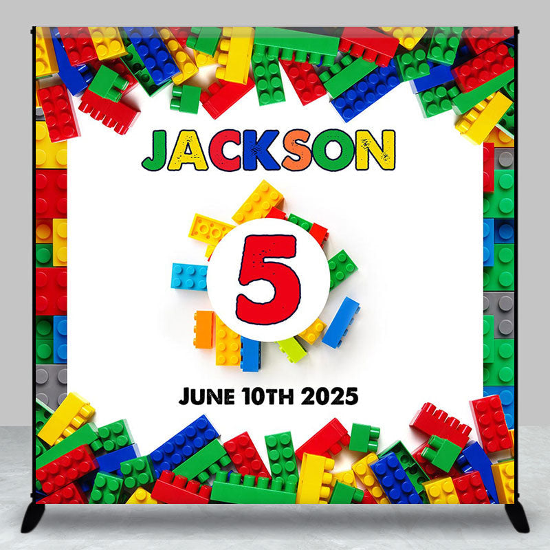 Aperturee - Colorful Toy Block Custom Name 5th Birthday Backdrop