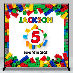 Aperturee - Colorful Toy Block Custom Name 5th Birthday Backdrop