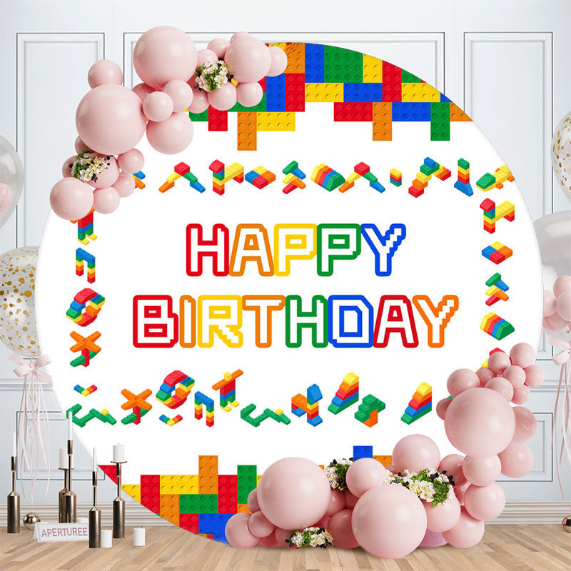 Aperturee - Colorful Toy Bricks Round Birthday Backdrop For Boys