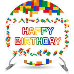 Aperturee - Colorful Toy Bricks Round Birthday Backdrop For Boys