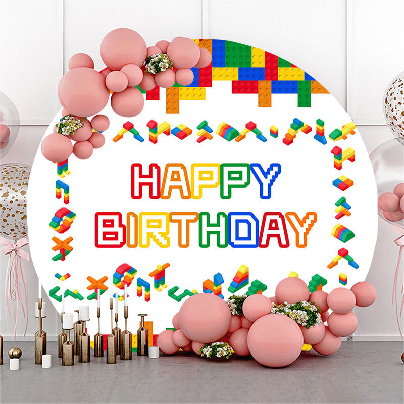 Aperturee - Colorful Toy Bricks Round Birthday Backdrop For Boys