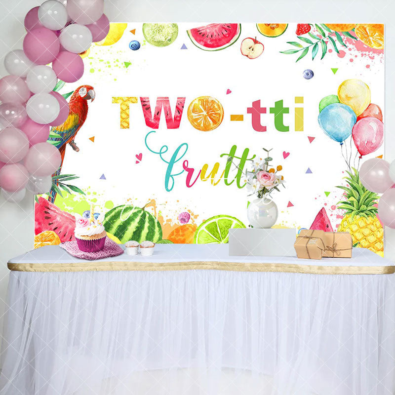 Aperturee - Colorful Twotti Frutti Parrot 2nd Birthday Backdrop