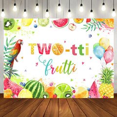 Aperturee - Colorful Twotti Frutti Parrot 2nd Birthday Backdrop