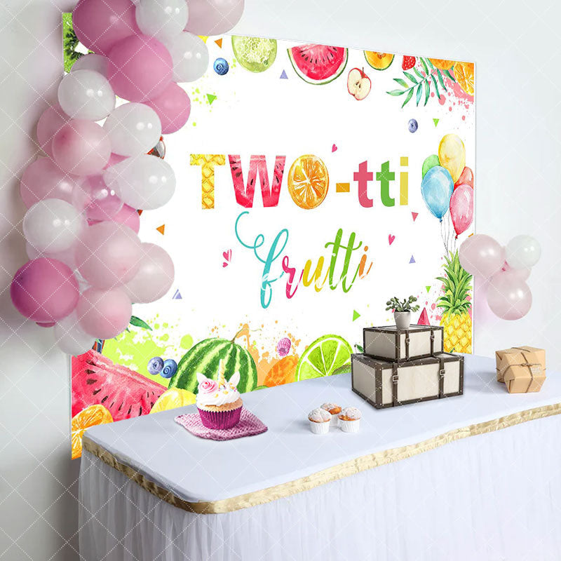 Aperturee - Colorful Twotti Frutti Parrot 2nd Birthday Backdrop