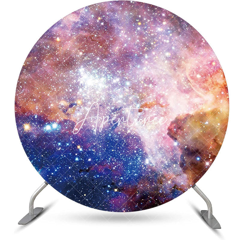 Aperturee - Colorful Universe Sparkly Star Round Birthday Backdrop