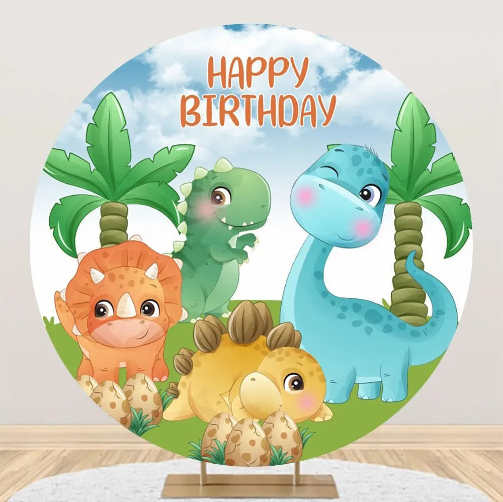 Aperturee - Colorful Various Dinosaurs Round Birthday Backdrop