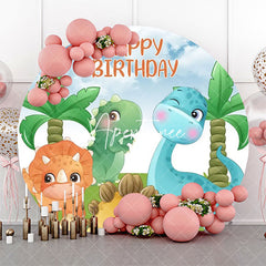 Aperturee - Colorful Various Dinosaurs Round Birthday Backdrop