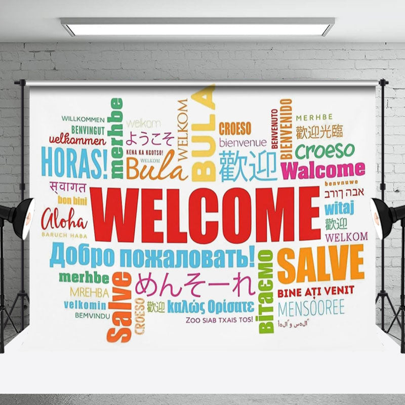 Aperturee - Colorful Various Languages Welcome Backdrop For Party