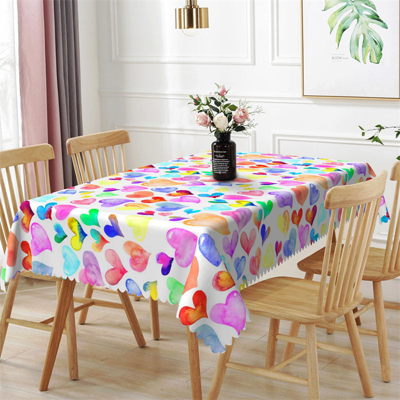 Aperturee - Colorful Watercolor Hearts Rectangle Tablecloth