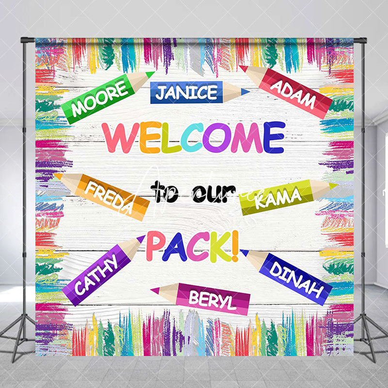 Aperturee - Colorful Welcome To Our Pack Custom Name Backdrop