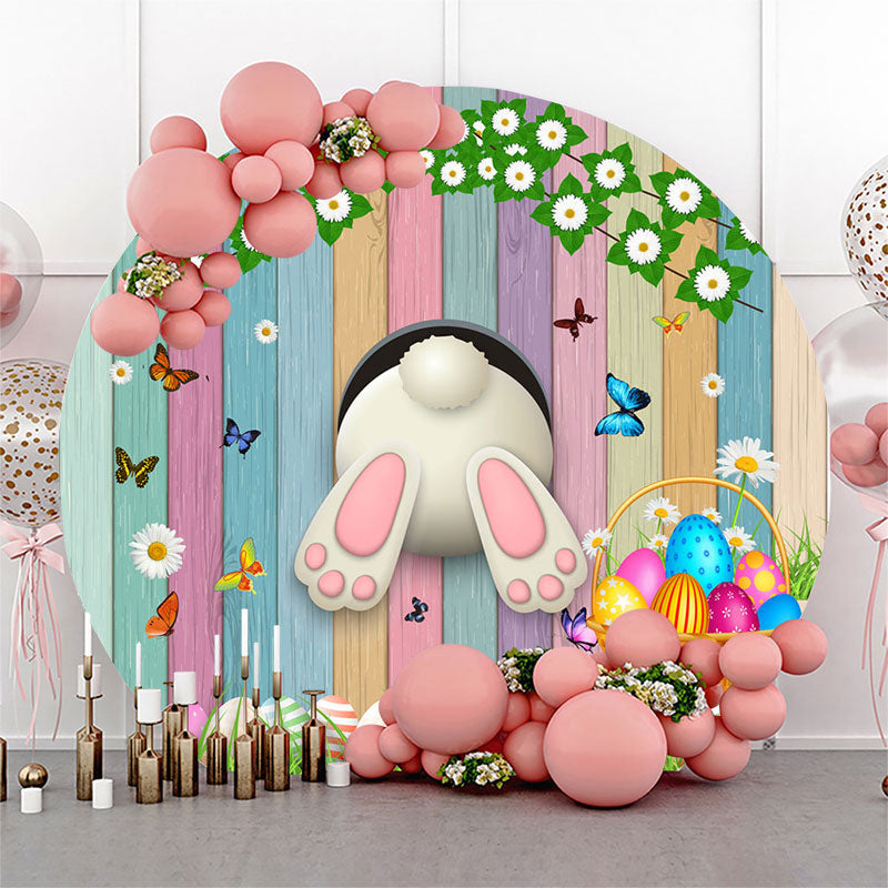 Aperturee Colorful Wood And Eggs Rabbit Round Easter Backdrop