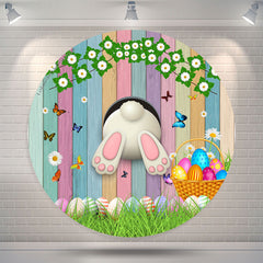 Aperturee - Colorful Wood And Eggs Rabbit Round Easter Backdrop