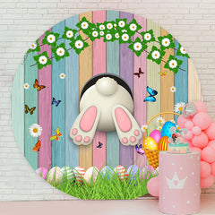 Aperturee - Colorful Wood And Eggs Rabbit Round Easter Backdrop