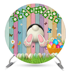 Aperturee Colorful Wood And Eggs Rabbit Round Easter Backdrop