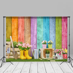 Aperturee - Colorful Wood Floral Garden Shoval Photography Backdrop