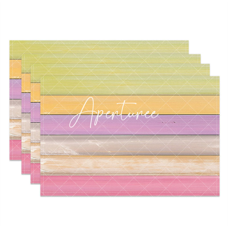 Aperturee - Colorful Wood Texture Fabric Set Of 4 Placemats