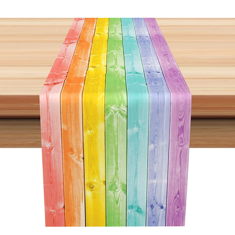 Aperturee - Colorful Wood Texture Rainbow Fabric Table Runner