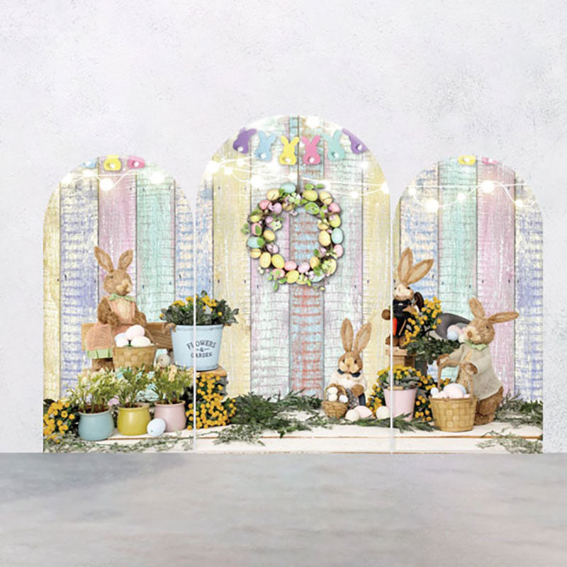 Aperturee - Colorful Wood Wall Bunny Easter Arch Backdrop Kit