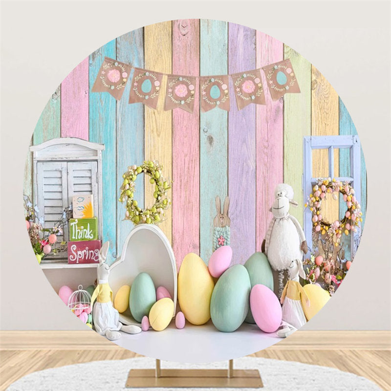 Aperturee - Colorful Wooden Wall Spring Round Easter Backdrop