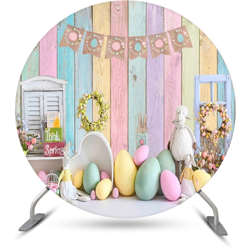 Aperturee - Colorful Wooden Wall Spring Round Easter Backdrop